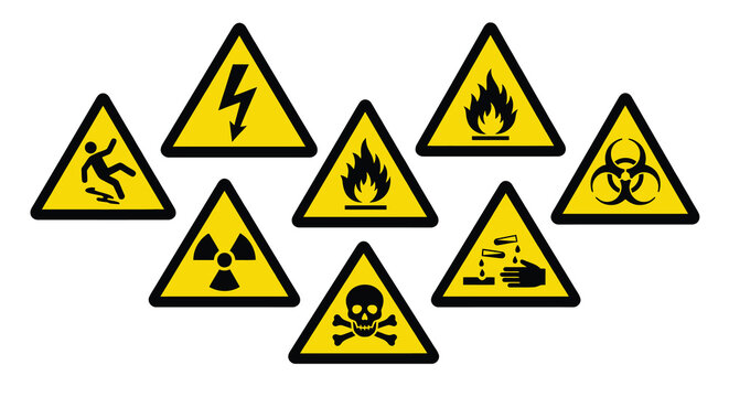 Hazard warning signs collection electricity fire biohazard radiation and safety symbols