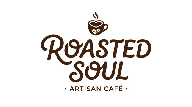Roasted Soul Artisan Cafe Logo with Coffee Cup Heart Steam