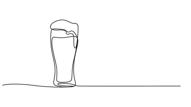 Self drawing animation one continuous line draw, logo, Abstract hand with two mugs, glass beer, Continuous line drawing beer glass, bottle, one line art, minimalist drink icons video, Alcohol and cock