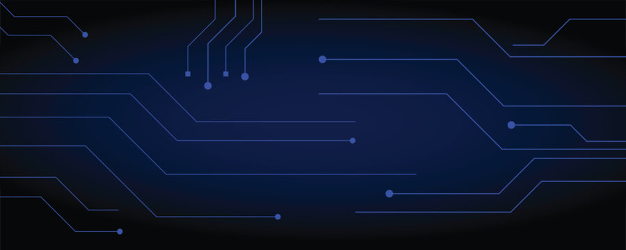 Abstract blue circuit board pattern with glowing lines on a dark background, representing technology and digital connections