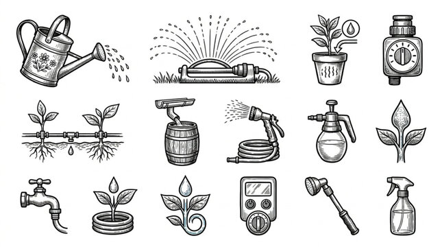 Gardening Tools and Supplies Hand Drawn Sketch Collection.