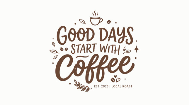Good Days Start With Coffee - Hand Lettered Calligraphy and Coffee Elements