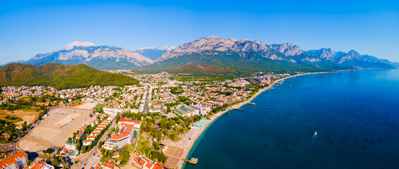 Fototapeta premium Kemer city beach aerial panoramic view, Turkey