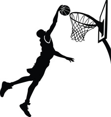 Basketball Player Slam Dunking Ball into Hoop Silhouette © Muktadir Billa