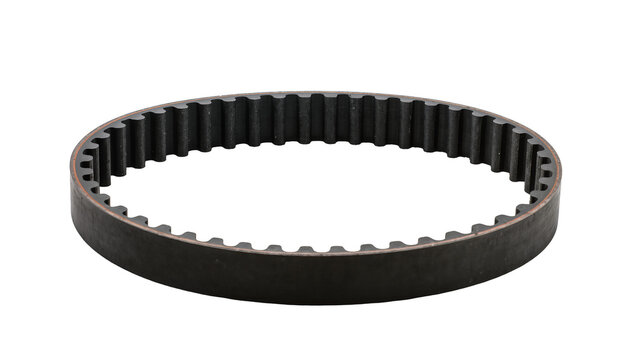 Black rubber toothed timing belt, isolated on transparent background