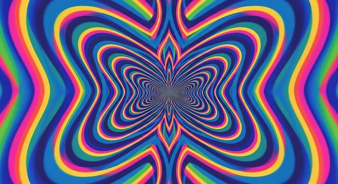 Psychedelic, hypnotic, kaleidoscopic rainbow butterfly pattern optical illusion