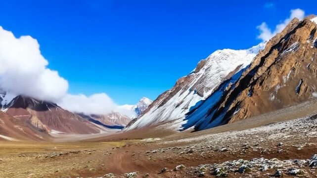 Aconcagua, a mountain in the Andes Mountains between Chile and Argentina. Time lapse.