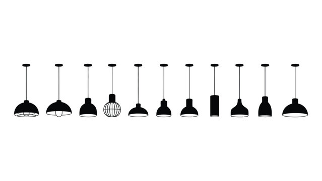Collection of various hanging pendant light fixtures in different modern styles