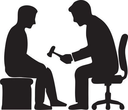 Silhouette of Doctor Testing Patient Knee Reflex with Medical Hammer