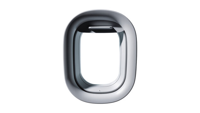 Modern airplane window frame with metallic sheen, isolated on transparent background