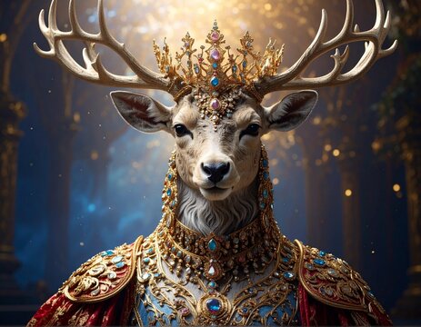 Regal cervine adorned in gold jewels