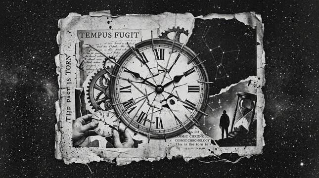 Shattered Timepiece Against a Starry Cosmos A Metaphor for Fleeting Moments and Universal Mystery