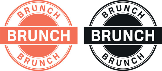 Obraz premium Brunch stamp badge vector icons in black and coral for restaurant, cafe, menu, or event branding