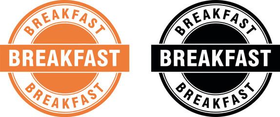 Fototapeta premium Breakfast stamp badge vector icons in orange and black for restaurant menu and cafe branding