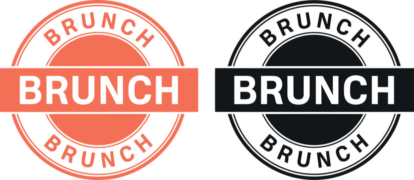 Brunch stamp badge vector icons in black and coral for restaurant, cafe, menu, or event branding