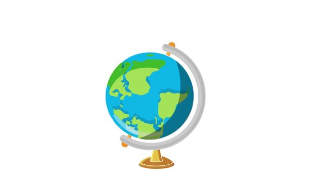 Modern rotating globe animation with world map on clean white background. Perfect for global business presentations, international news, education, technology videos, travel content, and motion graphi