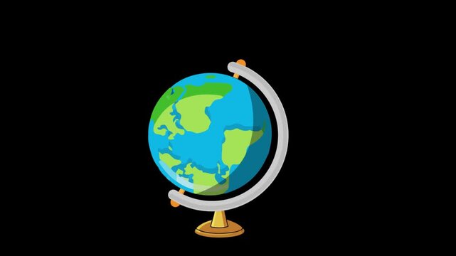 Cinematic rotating globe animation with world map on dark black background. Ideal for global business presentations, news broadcasts, technology visuals, digital communication, futuristic themes, and 