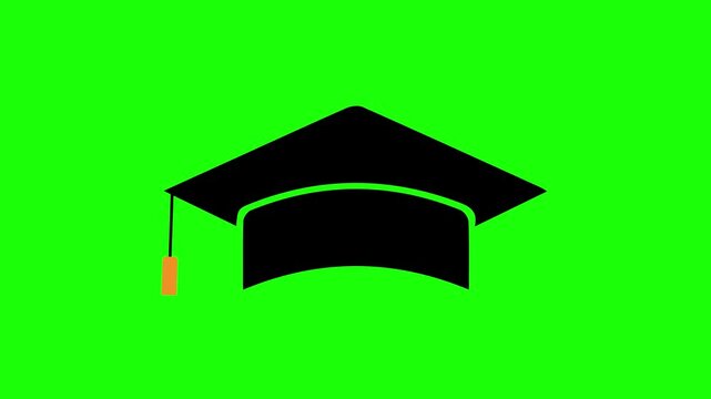 Elegant black graduation cap animation on green background symbolizing university graduation, academic achievement, and education success. Ideal for chroma key editing, graduation ceremony videos, con