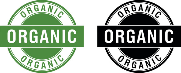 Obraz premium Organic product label badges set in green and black for eco-friendly food packaging and branding