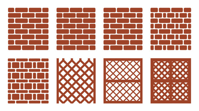 Red brick wall patterns and lattice designs isolated on a white background