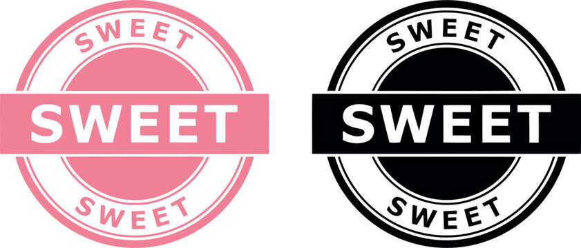 Sweet badge stamp vector set in pink and black for labels, packaging, and branding design