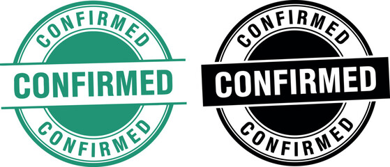 Obraz premium Confirmed stamp badge set in green and black, vector approval label icons for verification and authentication