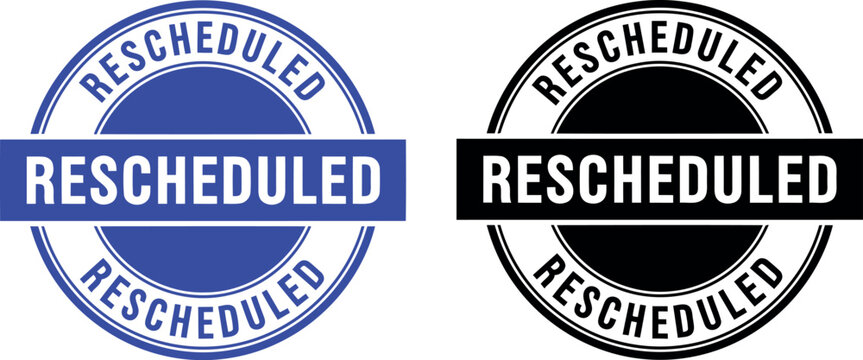 Rescheduled Stamp Badge Vector Set in Blue and Black for Event Announcement and Notification Design