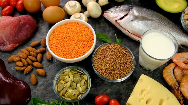 Foods that contain B vitamins. Selective focus.