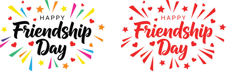 Happy friendship day lettering with colorful fireworks and hearts celebrating international friendship day celebration greeting fireworks colorful © MDSOFIUL