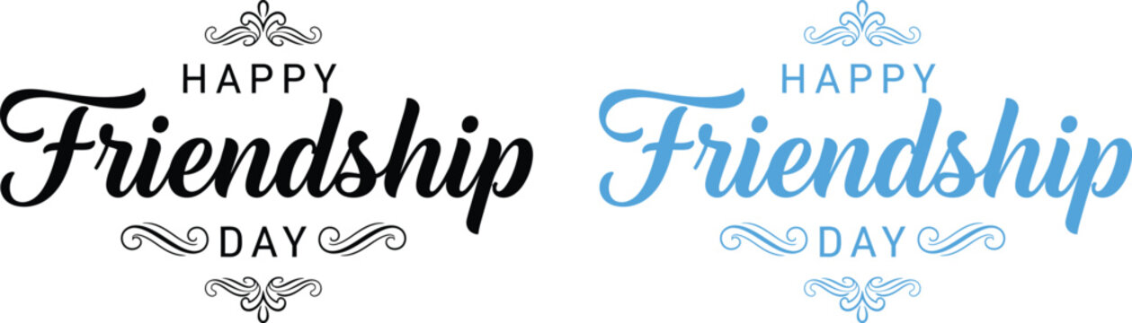 Happy friendship day calligraphy in black and blue with decorative flourishes calligraphy decorative flourishes typography lettering celebration