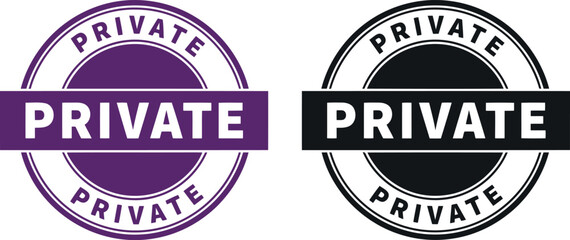 Obraz premium Private Stamp Badge Icon Set in Purple and Black for Confidential Documents and Secure Communication