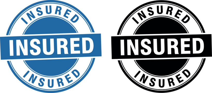 Insured Stamp Badge Vector Set in Blue and Black for Insurance and Guarantee Concepts