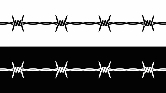 barbed wire silhouette against white and black backgrounds security fencing line art