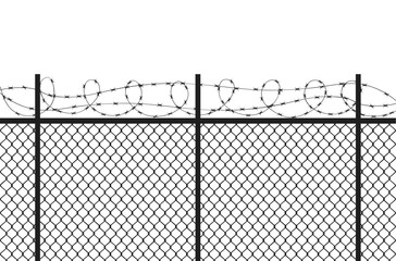 Barbed wire flat silhouette isolated from background, Sharp Metal Spikes, Prison Border Security Barrier, and net fence Military Protection  © Kim Phuong Art