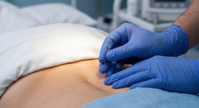 Physical therapist performing dry needling on lower back