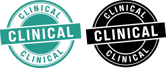 Obraz premium Clinical stamp badge vector set in teal and black for medical certification and healthcare branding