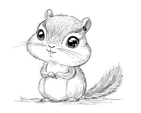 Adorable hand-drawn sketch of a cute chipmunk with big eyes, perfect for children's books and designs