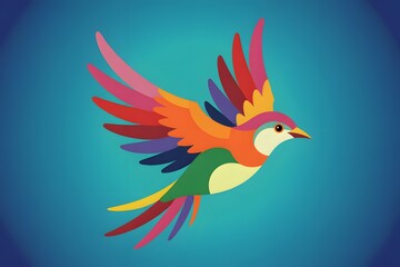 Fototapeta premium Colorful stylized bird flying with rainbow wings