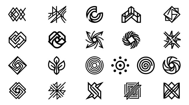 Shield rune icons set with geometric knots and spiral patterns for magical sigil design elements featuring circular emblems, mystical symbols, occult