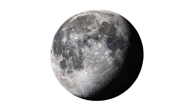 Detailed textured moon surface, isolated on transparent background