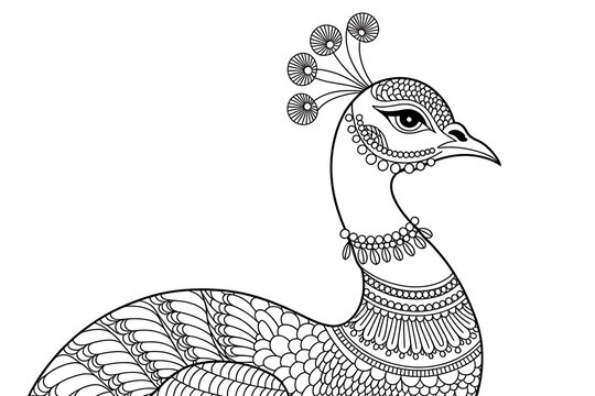 Decorative peacock with intricate henna patterns