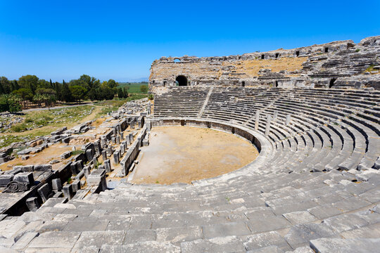 Miletus Archaeological Site panoramic view near Didim city in Turkey