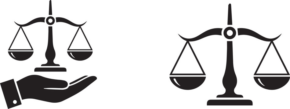 lawyer hand holding scales of justice and balance scales icon