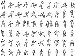 Obraz premium A tennis player showcases a dynamic action sequence in black and white silhouette, perfect for sports-themed illustrations.