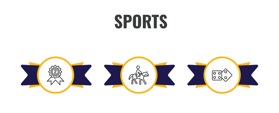 sports outline icon set. thin line second prize, horseback, board gaming icons. editable vector