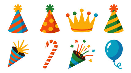 Obraz premium festive party elements collection with hats crown balloon and candy cane on a white background