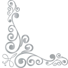 Fototapeta premium Corner decoration exhibits complex silver metallic swirling patterns that serve as a high-quality graphical asset for enhancing formal event programs and sophisticated greeting card layouts today.