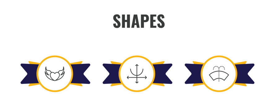 shapes outline icon set. thin line devil heart with wings, parabola, windshield washer icons. editable vector