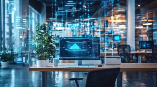 Real estate technology innovations office setting digital interaction modern workspace professional perspective future of property management