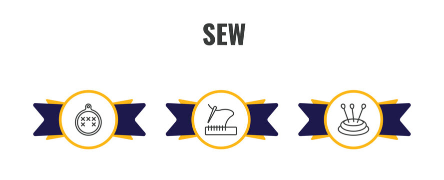 sew outline icon set. thin line arras, stiching, pin cushion icons. editable vector